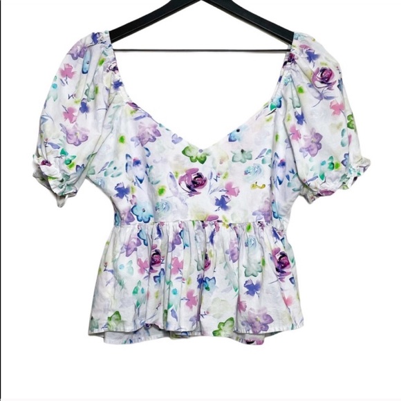 URBAN OUTFITTERS floral puff sleeve poplin top - Picture 6 of 11